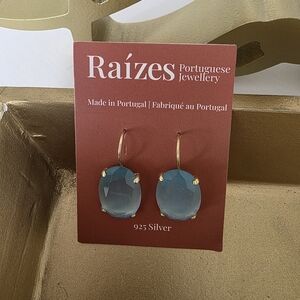 Raizes Blue Glass Drop Earrings - 925 Silver